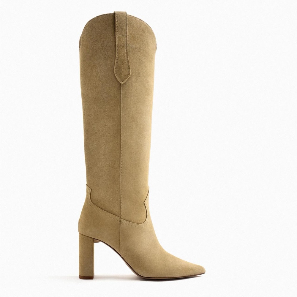 ZARA NWT Knee-High Suede High Heel Cowboy Boots